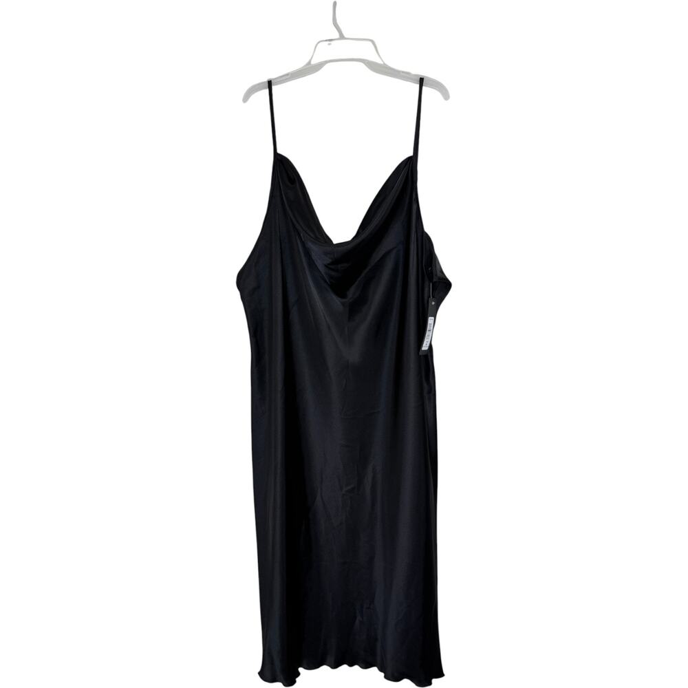 Bebe Dress 3X Black Slip Midi Cowl Neck Satin Style Plus‎ Size Made in USA NWT